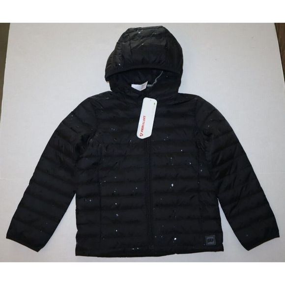 Gap Kids Girl's Sz S (6-7) Black Allover Star Print Hooded Puffer Jacket $80 - Picture 11 of 12